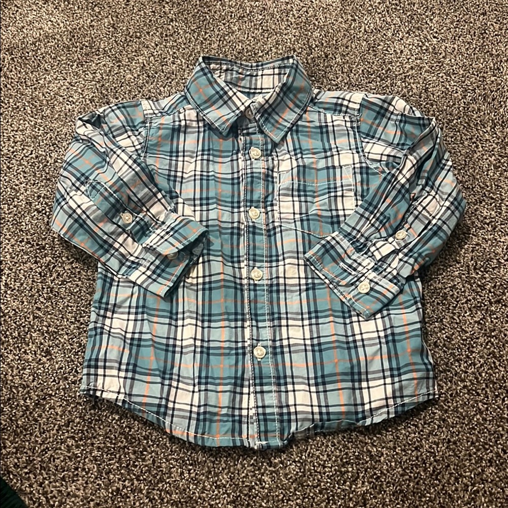Carter's Blue and Orange Plaid Button-Down Shirt